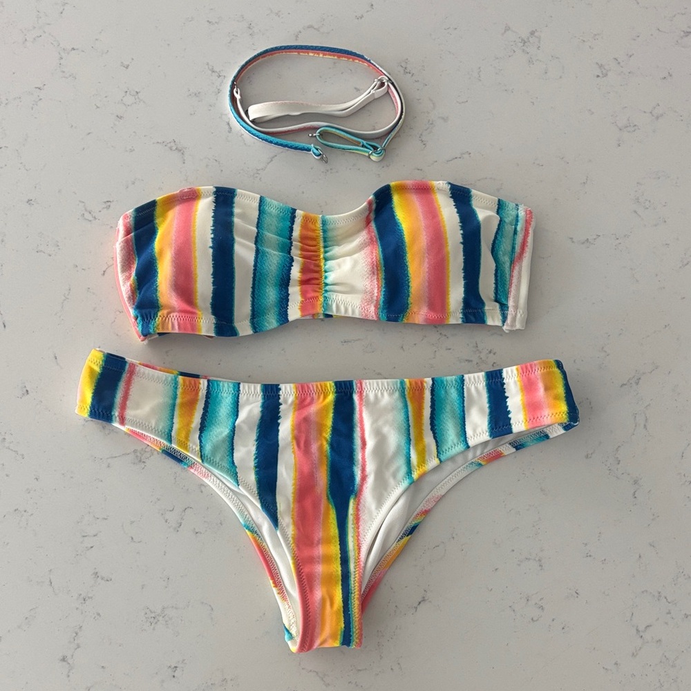Adore Me Women’s Rainbow Stripe Bandeau Bikini - Blue, Pink, Yellow, Green